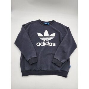 Adidas Spellout Logo Trefoil Black Crewneck Sweatshirt Pockets Mens Size S